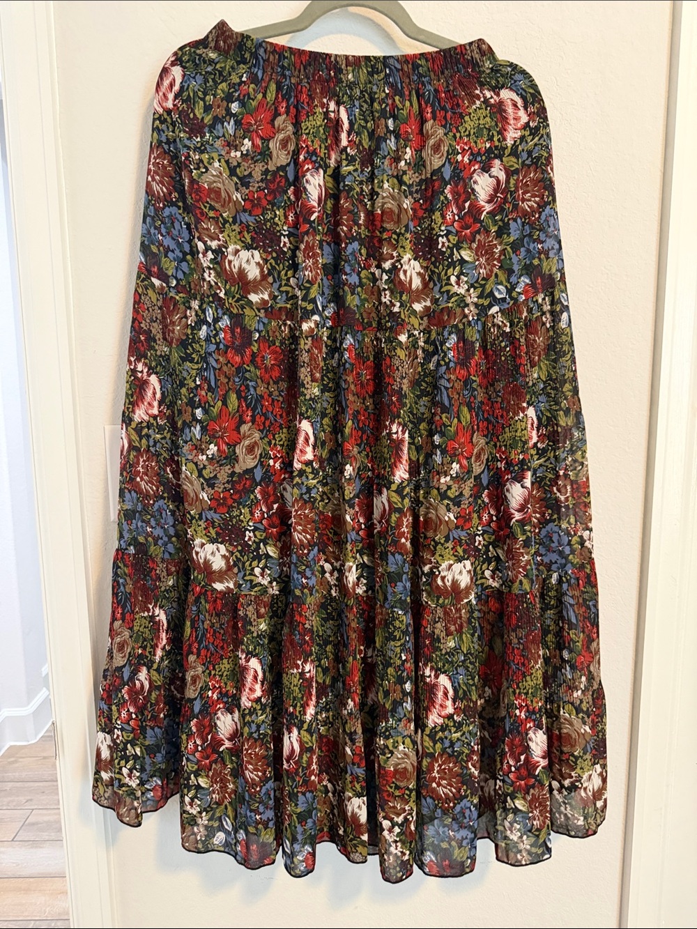 Tiered Floral Maxi Skirt - Red, Green & Blue Floral